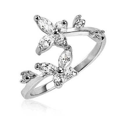 925 Sterling Silver Toe Ring Butterfly Clear Cubic Zirconia Size Adjustable