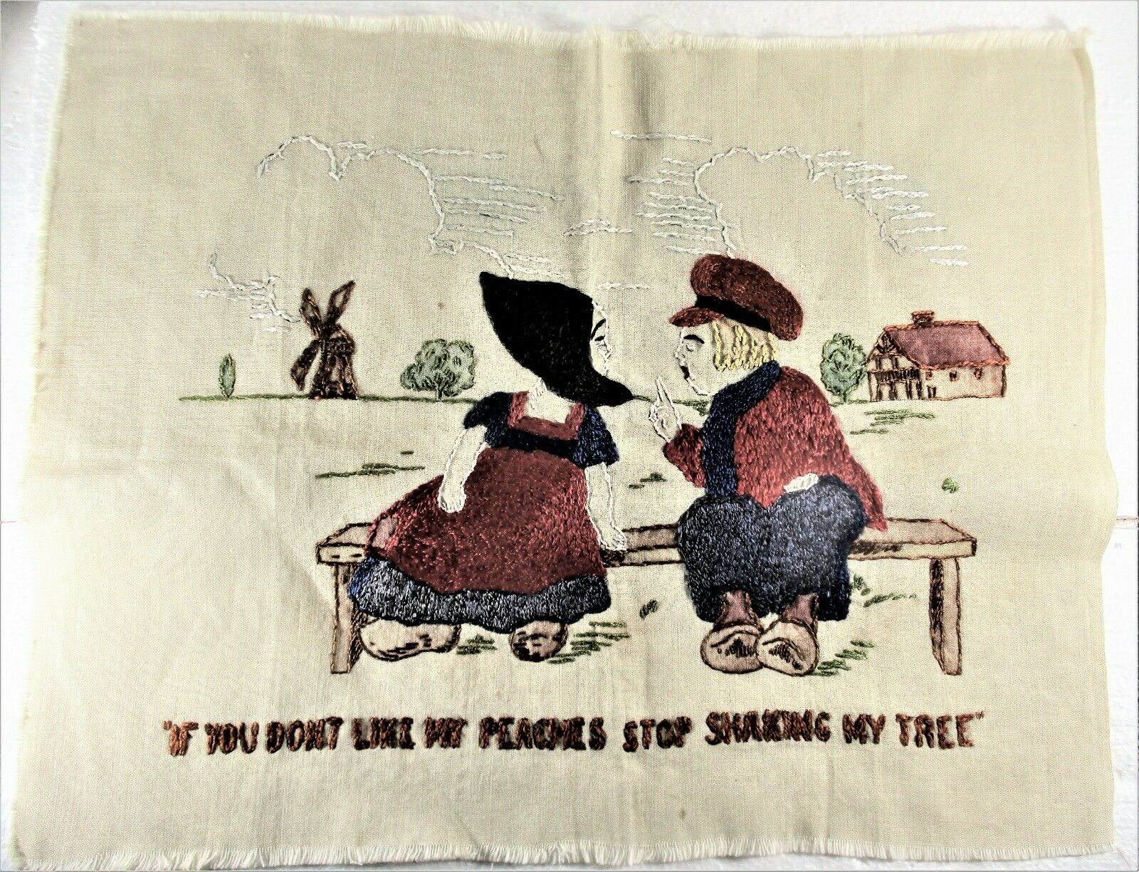 American Textile Embroidered Hand Work Dutch Couple, Humorous Sweet