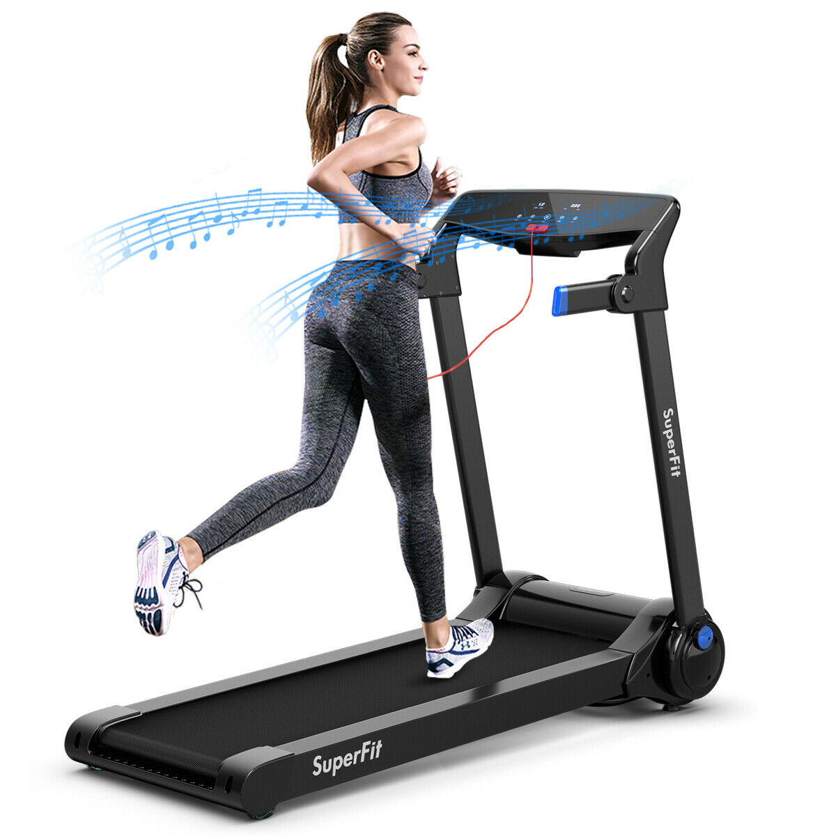 Superfit 3hp Folding Electric Treadmill Running Machine W/  Speaker Blue