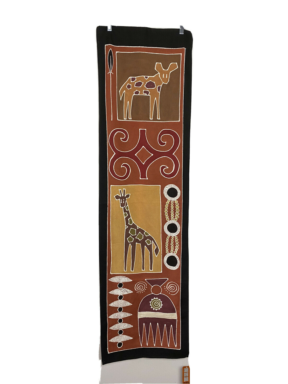 Tribal Textiles Nwt Hand Painted Wall Hanging 55x16 African Safari Giraffe Hyena