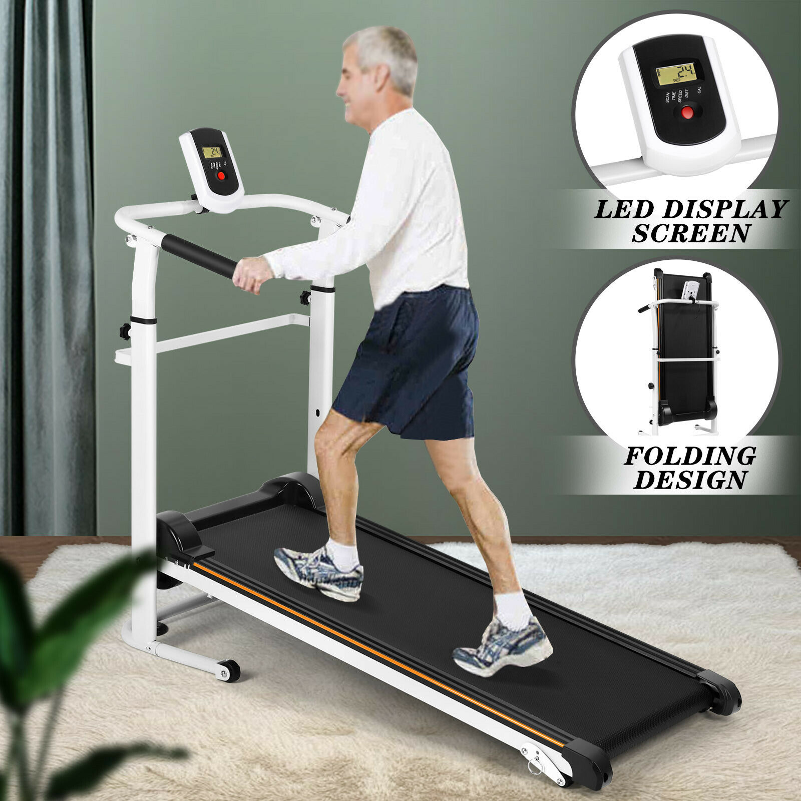 Folding Manual Treadmill Working Machine Cardio Fitness Exercise Incline Home