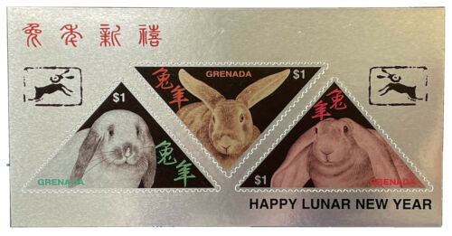 Grenada Year Of The Rabbit Silver Triangle Stamps '99 Mnh Chinese Lunar New Year
